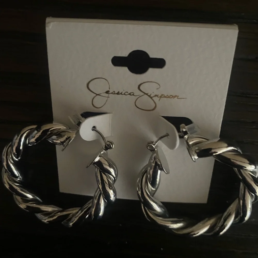 NEW Jessica Simpson silver twisted earrings